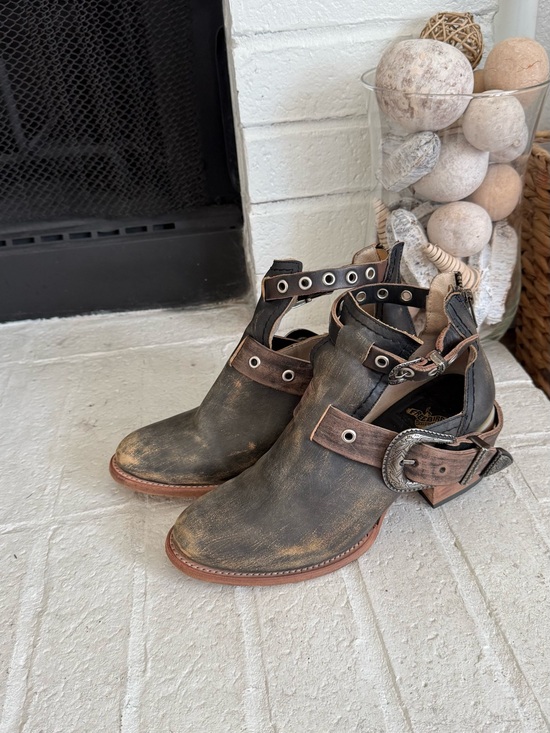 Freebird by Steven Shoes - Freebird by Steven Leather Harness Ankle Boots Distressed Black Brown Size 9